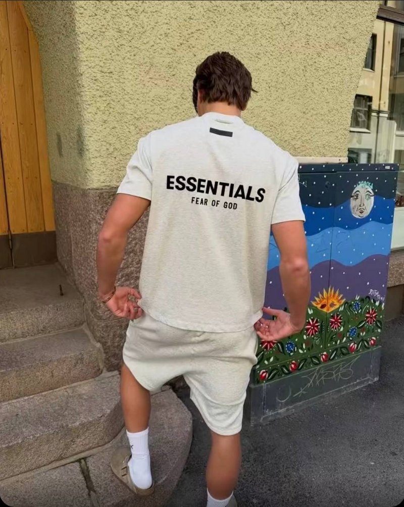 Essentials T-shirt and shorts streetwear outfit